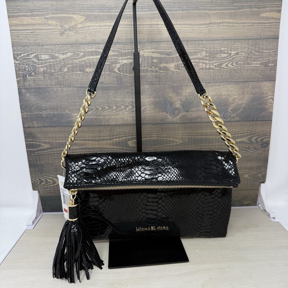 Michael Kors Weston Foldover Leather Embossed Clutch Shoulder Bag